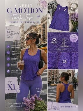 GapFit G Motion Tank Top Purple Athletic Workout Racerback XL
